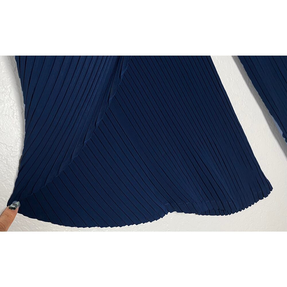 Issey Miyake Womens Blue Pleated Wide Leg Pants Side Sash Rounded Edge Lagenlook - Picture 12 of 15